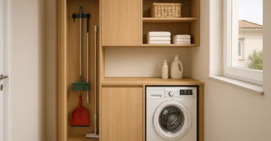 Armário Para Lavanderia Com Suporte Para Vassouras