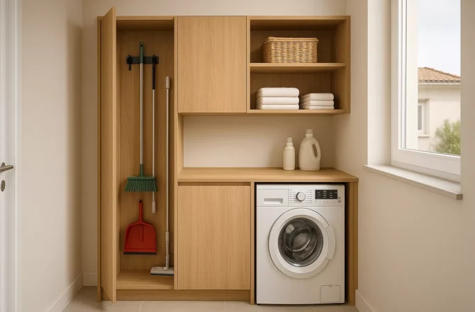 Armário Para Lavanderia Com Suporte Para Vassouras