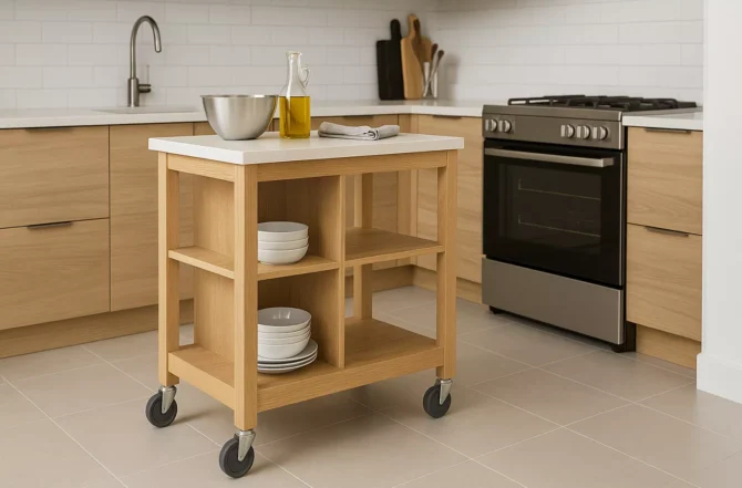 Bancada Auxiliar Com Rodízios E Compartimentos