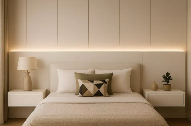 Cabeceira Com Iluminação Embutida E Painel