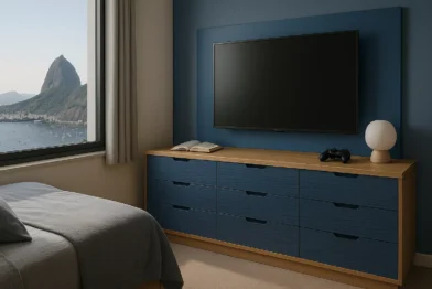 Cômoda Integrada Ao Painel De TV